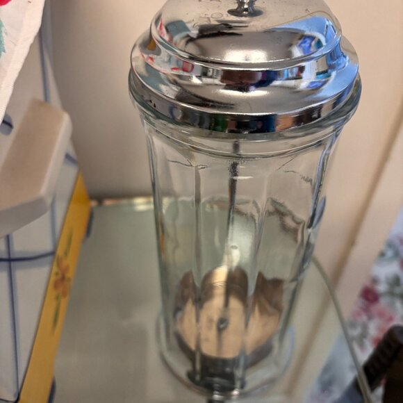 Classic Old Fashioned Soda Fountain Glass Chrome Pull-Up Straw Dispenser 11" - Picture 5 of 5